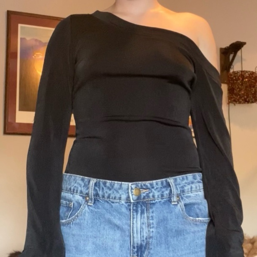 Free People Slinky Black Off-Shoulder Bodysuit